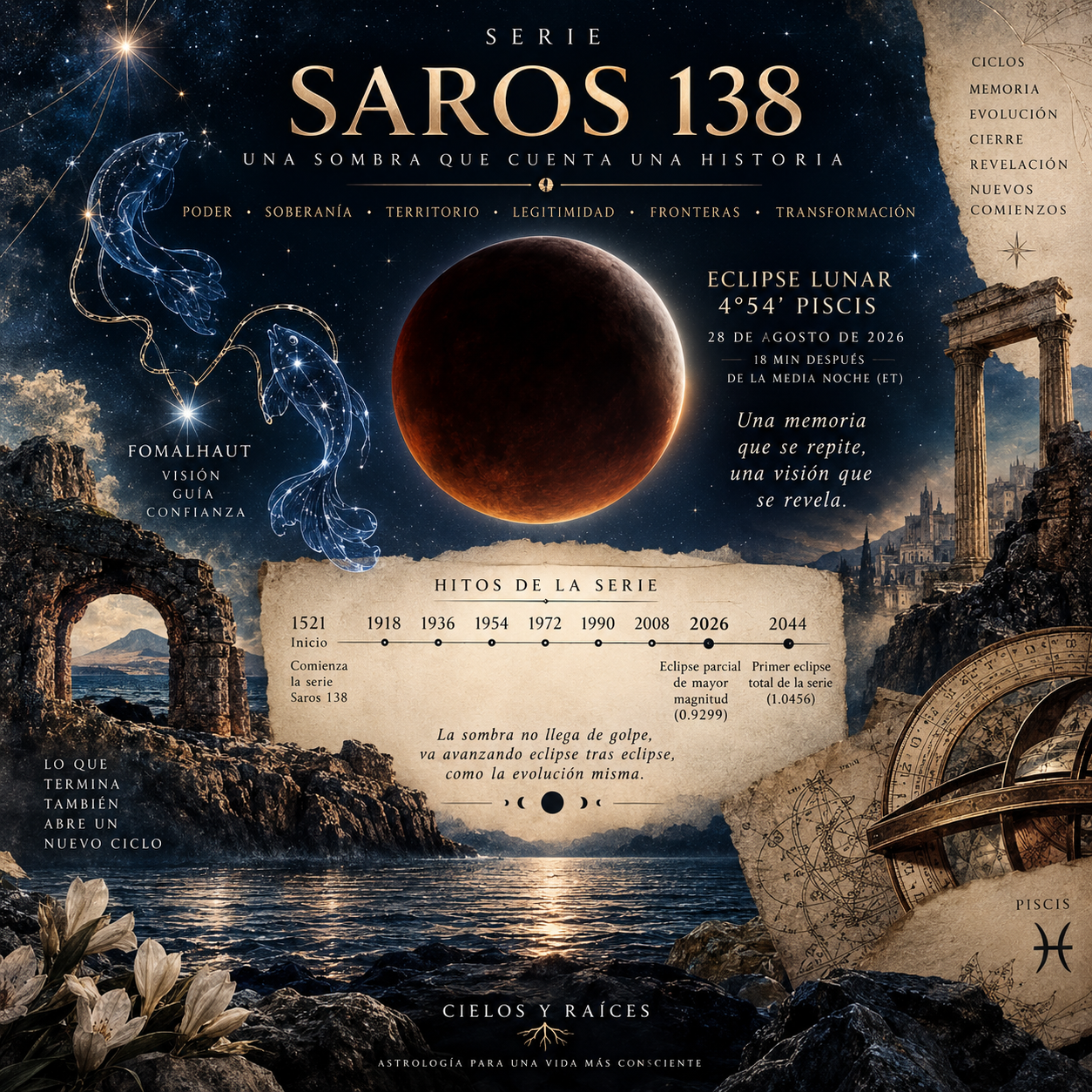 Ecos de Luna: Eclipse Lunar en Piscis - Saros 138: La sombra que avanza