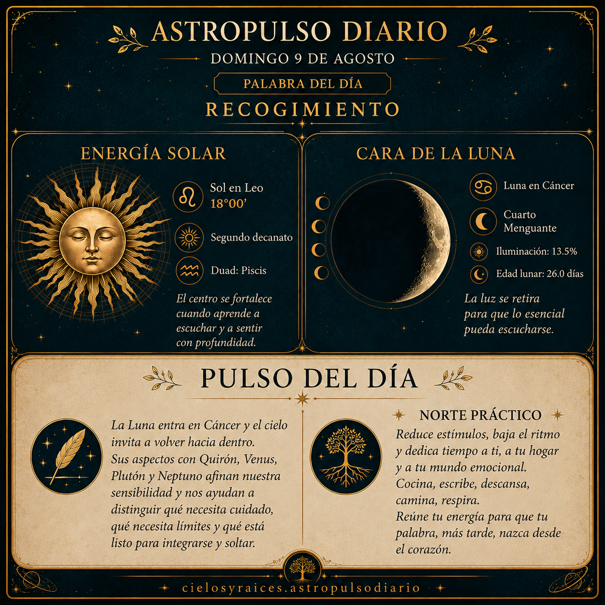 Tránsitos Astrológicos Hoy | 9 agosto 2026 - Recogimiento
